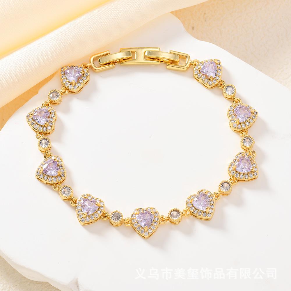 Heart Sculpture Zirconia Bracelet Tactile Sparkle Love Chain Contemporary Love Jewelry