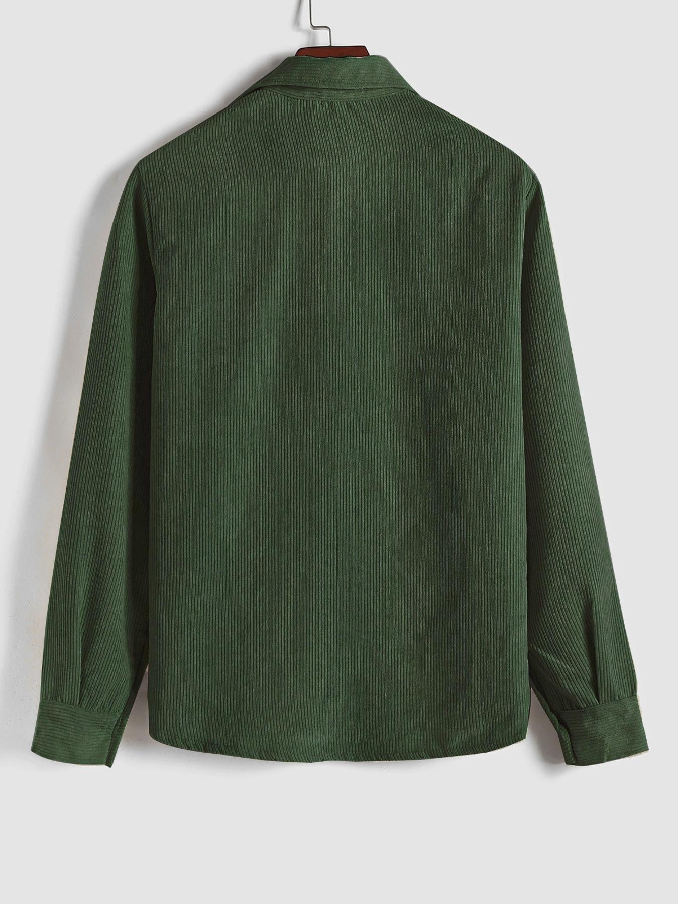 Men's Plain Pocket Half Button Corduroy Shirt, Casual Comfy Regular Fit Long Sleeve Collared Top For Fall & Winter, Men's Clothes For Daily Wear Men's Plain Pocket Half Button Corduroy Shirt, Casual Comfy Regular Fit Long Sleeve Collared Top For Fall & Winter, Men's Clothes For Daily Wear