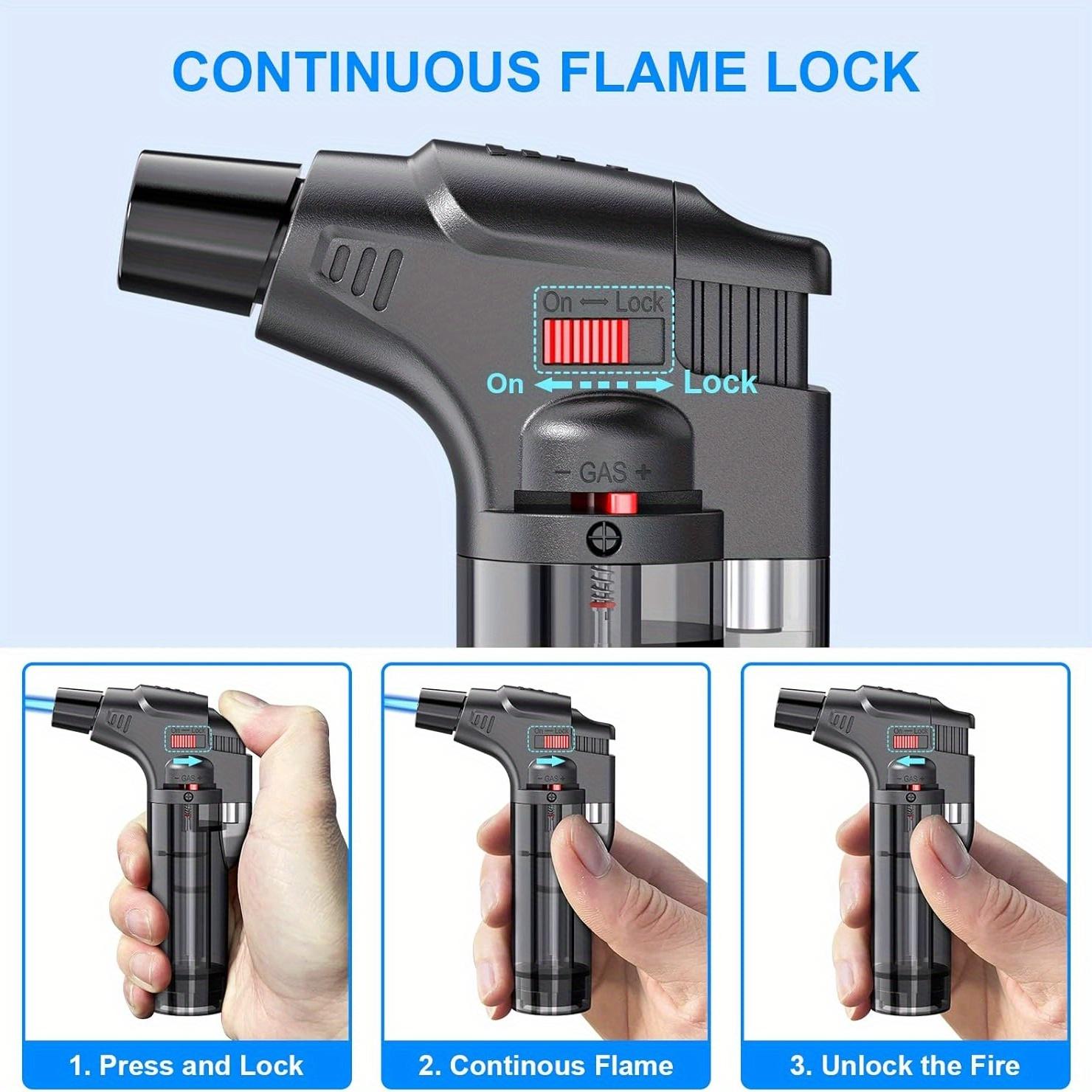 Torch Lighters Butane Refillable Lighter Single Jet Flame Powerful Windproof Torch Lighter with Safety Lock Multi Utility Mini Gas Lighter Blow Torch Lighters for Candle Fireplace Camping Grill BBQ Kitchen(No Fuel)