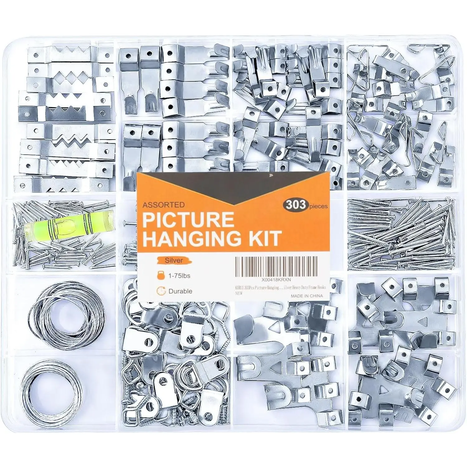 303 count Picture  Kit, Picture Hangers  Kit with Heavy Duty Wall Hooks, Sawtooth, Picture Wire, D Rings, Hardware Nails, Eye Hooks,  Heavy Duty Frame Hooks