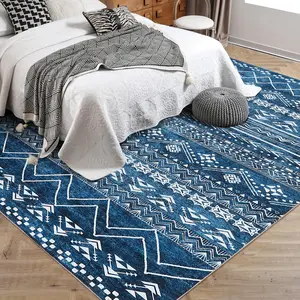 GARVEEMoroccan Area Rug Collection: Soft, Ultra-Thin, Anti-Slip, Foldable, Machine Washable Boho Rugs for Living Room, Dining, Office; Sizes 5x7, 8x10, 9x12; Colors Blue, Grey