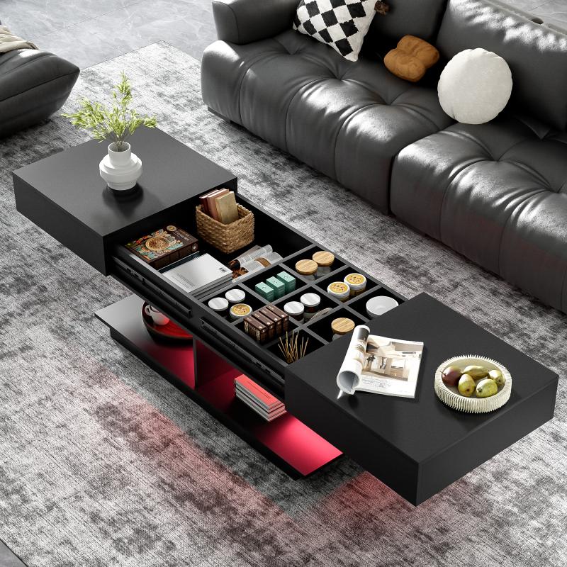 41.3''-76.7'' Extendable Coffee Table, Efficient Central Coffee Table with Multiple Storage Compartments, Multifunctional Adjustable Coffee Tables with Hidden Storage Space for Living Room,Black