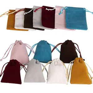 25pcs/lot Small Velvet Jewelry Bag Short Plush Multi-color For Jewelry Packing Wedding Portable Drawstring Pouch Jewelry Bag