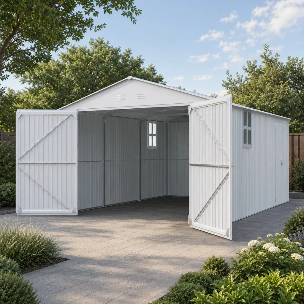 ARCH 20x13 FT Large Outdoor Metal Storage Shed, Walk-in Utility Tool House with Window, Double Doors, 4 Vents, Anti-UV Galvanized Steel, White Garden Backyard Garage for Car Truck Bike Lawn Equipment, White Color Options, Metal Material
