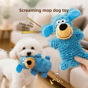 2 Pack Yellow Blue，Squeaky Mop Dog Toy, Durable Bite-Resistant Chew Toy for Small Medium Dogs, Teeth Grinding & Boredom Relief,
