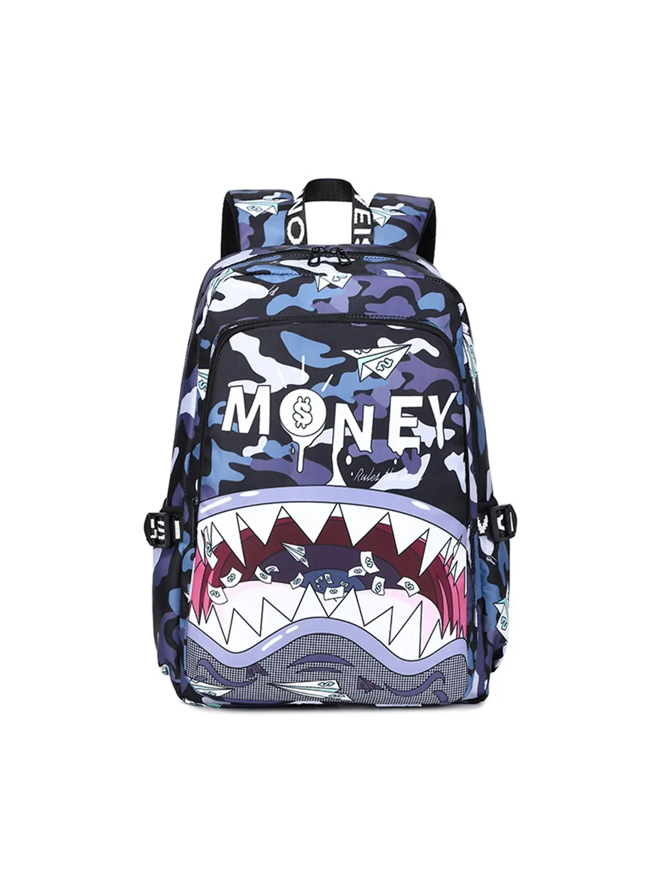 Teen Street Graffiti Backpack, Hip Hop Y2K Waterproof Nylon Book Bag, Large Capacity Multi-Pocket Camo Backpack, Unisex Travel Laptop Backpack