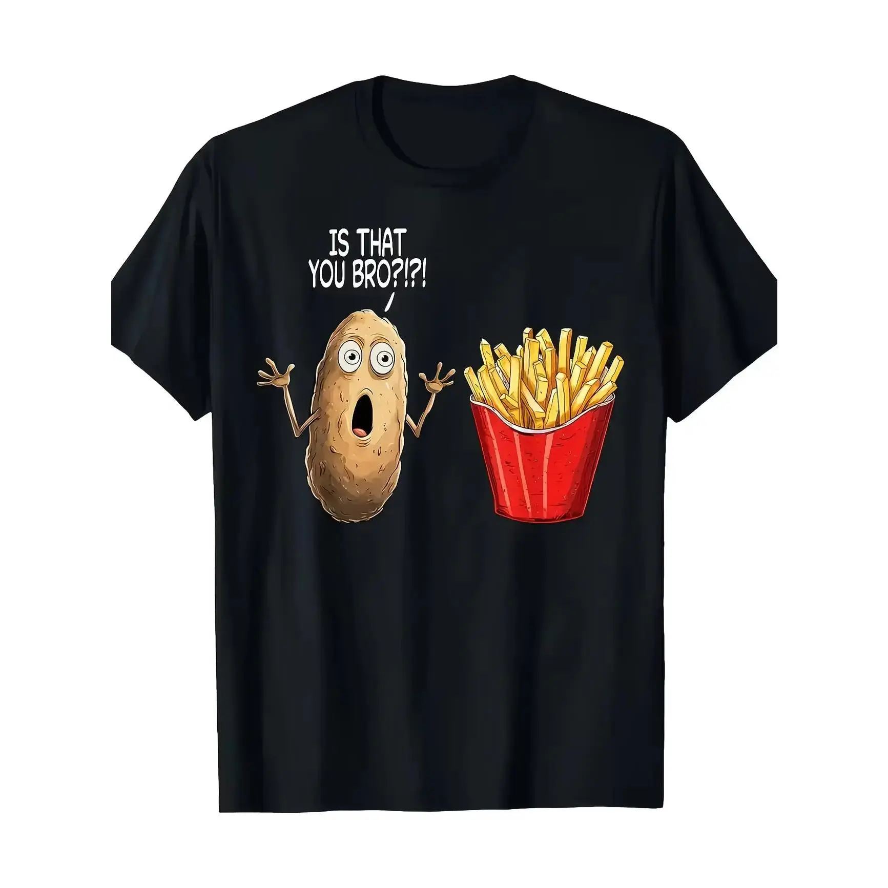 🍟 😂 [100% Cotton][TikTok Trends]Men's Humorous 'Is It You, Bro?' Potato Chips Pattern T-Shirt-  Casual Breathable Crew Neck Top, Machine Washable Regular Fit, Suitable for Daily Wear