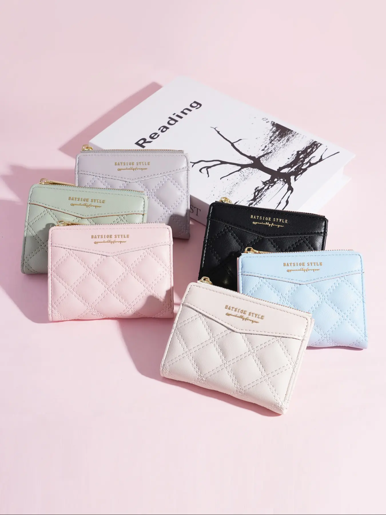 Women's Short PU Card Holder Wallet, Argyle Pattern Cute Fashion Coin Purse, Dual Fold Independent Zipper Bag, Small Lady Wallet, Gift for Girls