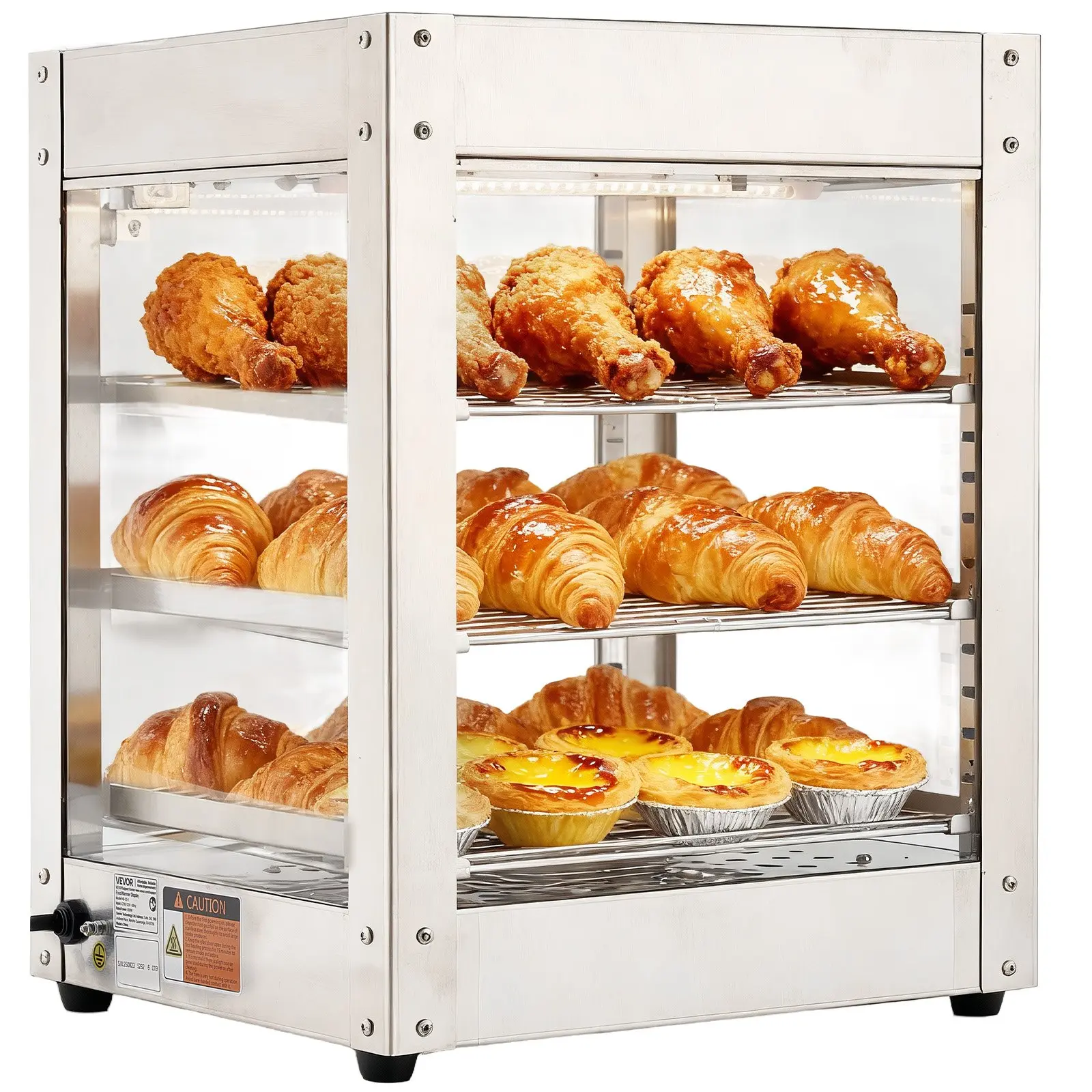 VEVOR 3-Tier Commercial Food Warmer Display, 800W Food Display Warmer with LED Light, Adjustable Shelf and Stainless Steel Frame, 86185 Air Heating, 34L for Hamburger, Pizza, Bread, Fried Chicken