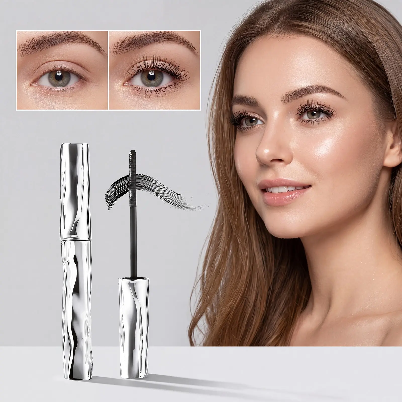2026New Blushe Growth Serum Mascara, Volumizing Lengthening Smudge-Proof Mascara,Curling Silver Stick Waterproof, 3D Curling & Volumizing for Daily Use Dramatic Moments