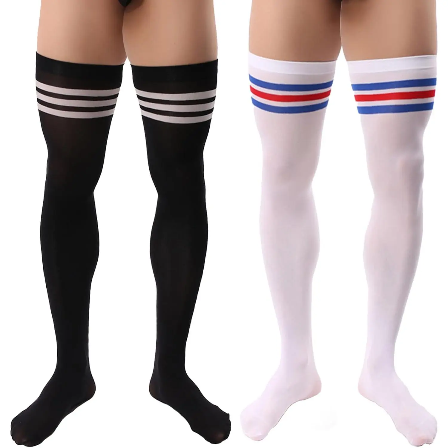 Men’s Sissy Thigh High Socks Over Knee Stockings Femboy Crossdresser Striped Long Sockings Clothes for Men