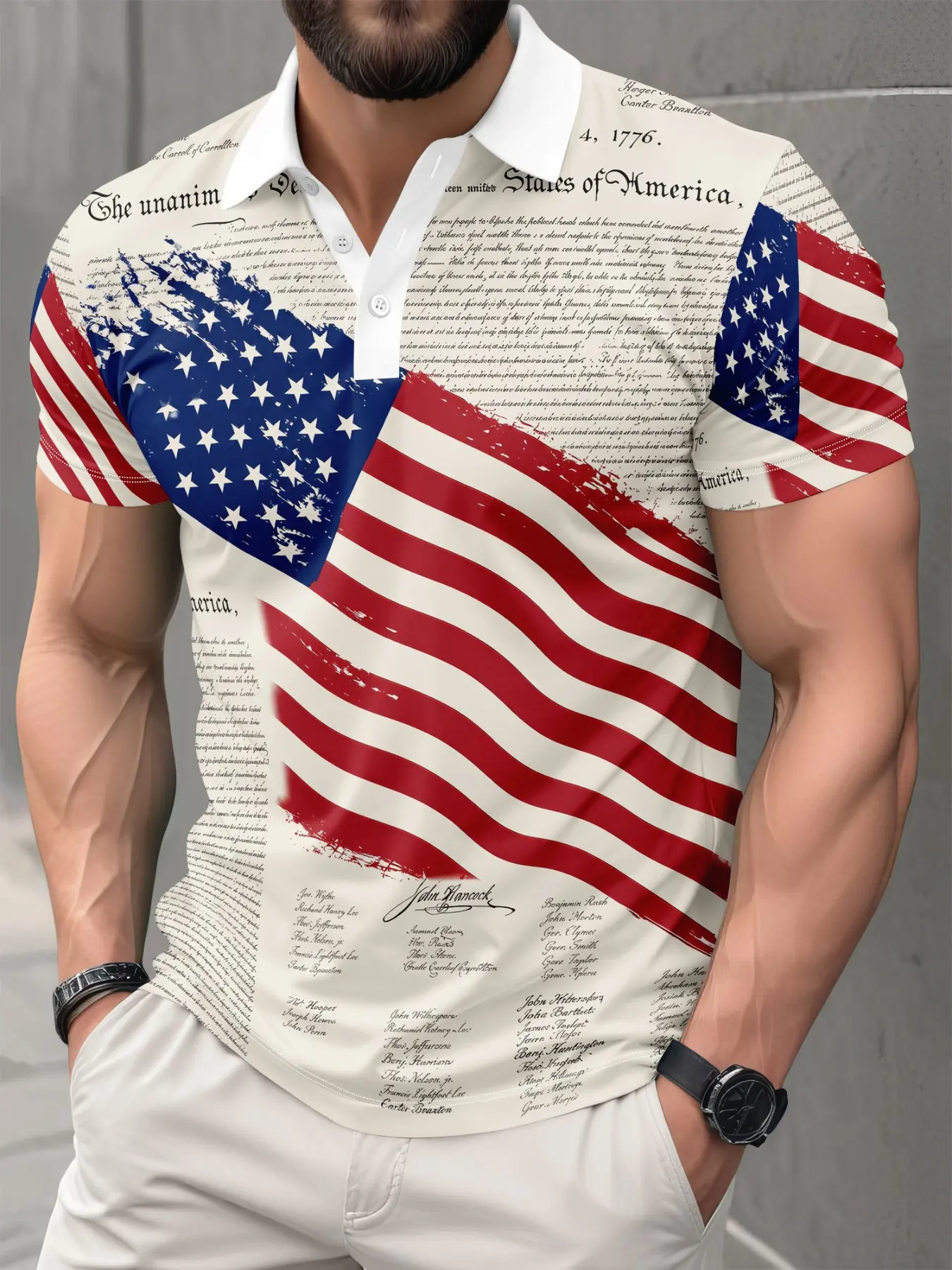 Men's Vintage American Flag Print Polo Shirt, Breathable Mesh Short Sleeve, Casual Loose Fit, Patriotic Streetwear for All Seasons, Printed Polo Shirts