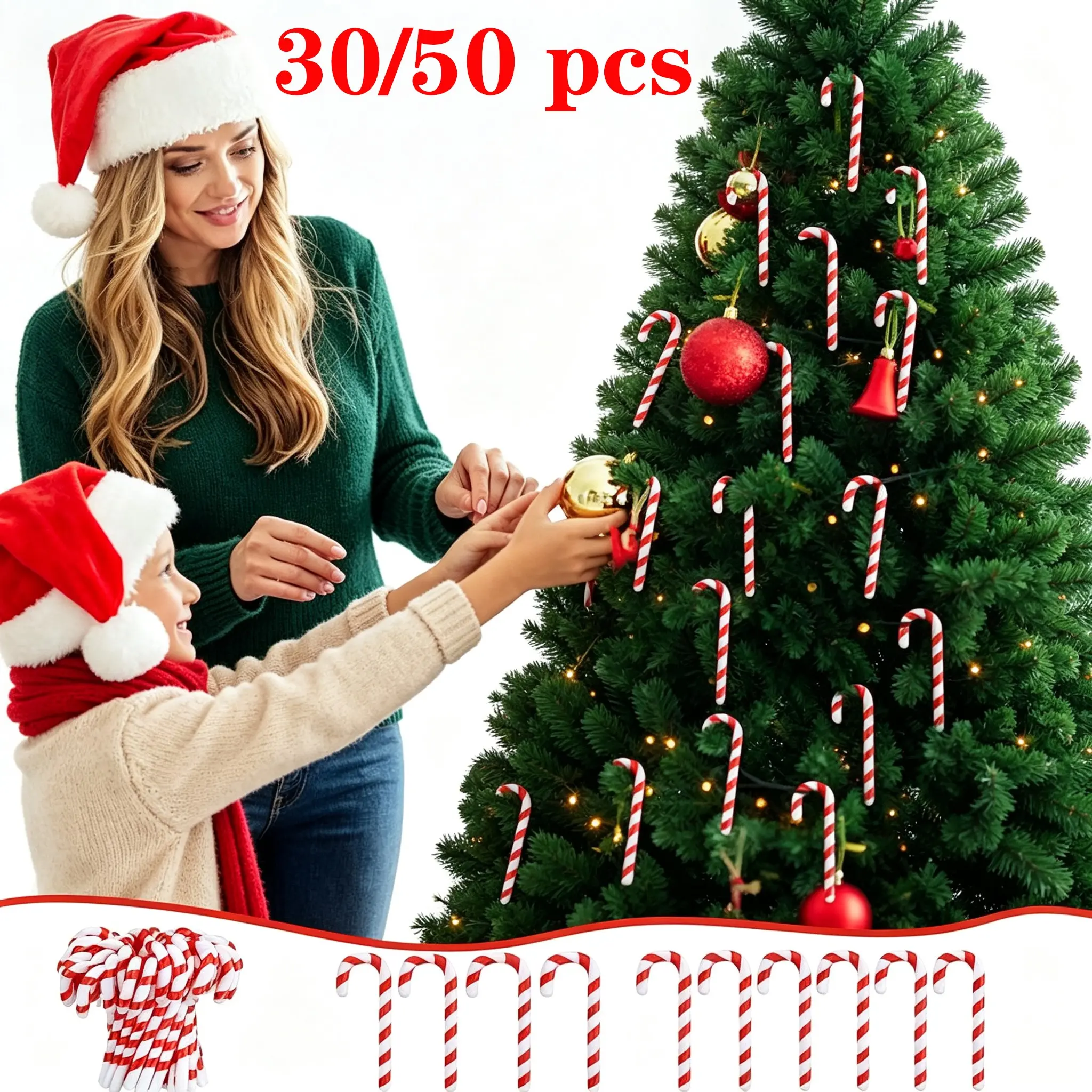 30/50 Mini Candy Cane Christmas Decorations, and Resin Candy Pendant, DIY Crafts, Tree, Wreath, Stocking, Durable Holiday Ornament