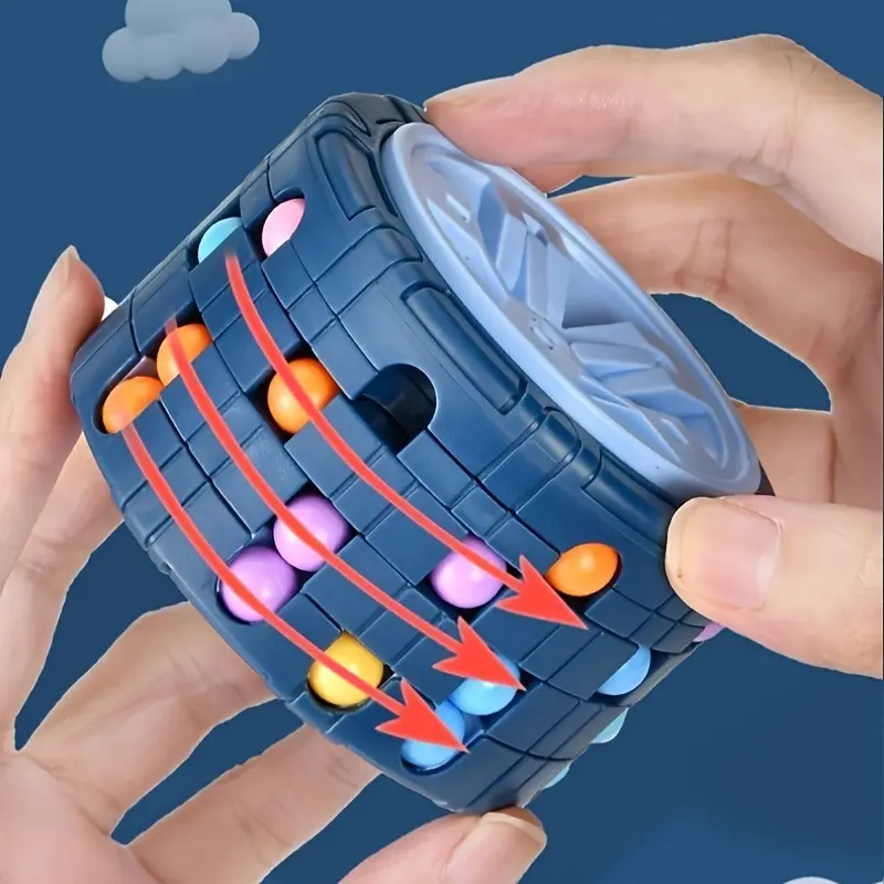 3D Cylindrical Cube Spinning Top Sliding Puzzle Toy, Kids' Educational Stress Relief Toy, Red/Blue/Black, Halloween-Christmas Gift
