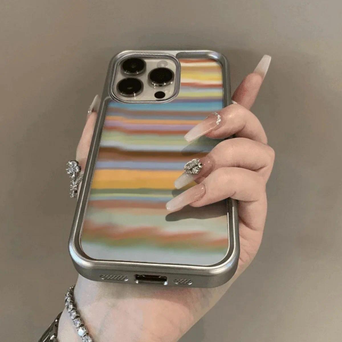 Faux leather Cute Stylish Dream Rainbow Phone Case for iPhone 17 16 15 14 13 12 11 Pro Max X XR Air Matte Shockproof Protective Back Cover Multicolor Protector Screen Protector Protection Smartphone Cellphone Casing