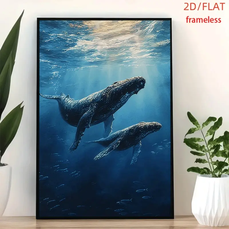 frameless Whale Fridge Sticker Art Decor Print Poster, Wall Art for Living Room, Bedroom, Office, Dining Room & Bar, Perfect Gift & Home Decor, 12in x 16in