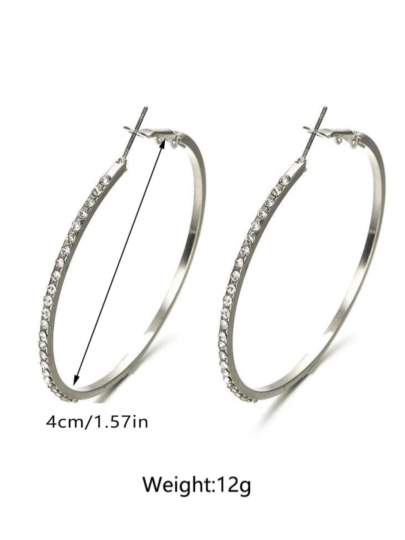 1 Pair Women's Elegant Rhinestone Decorated Hoop Earrings, Casual Trendy Hoop Earrings, Fashionable Jewelry for Party & Daily Decoration