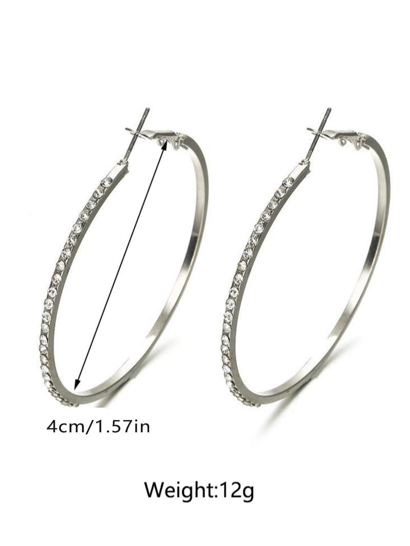 1 Pair Women's Elegant Rhinestone Decorated Hoop Earrings, Casual Trendy Hoop Earrings, Fashionable Jewelry for Party & Daily Decoration