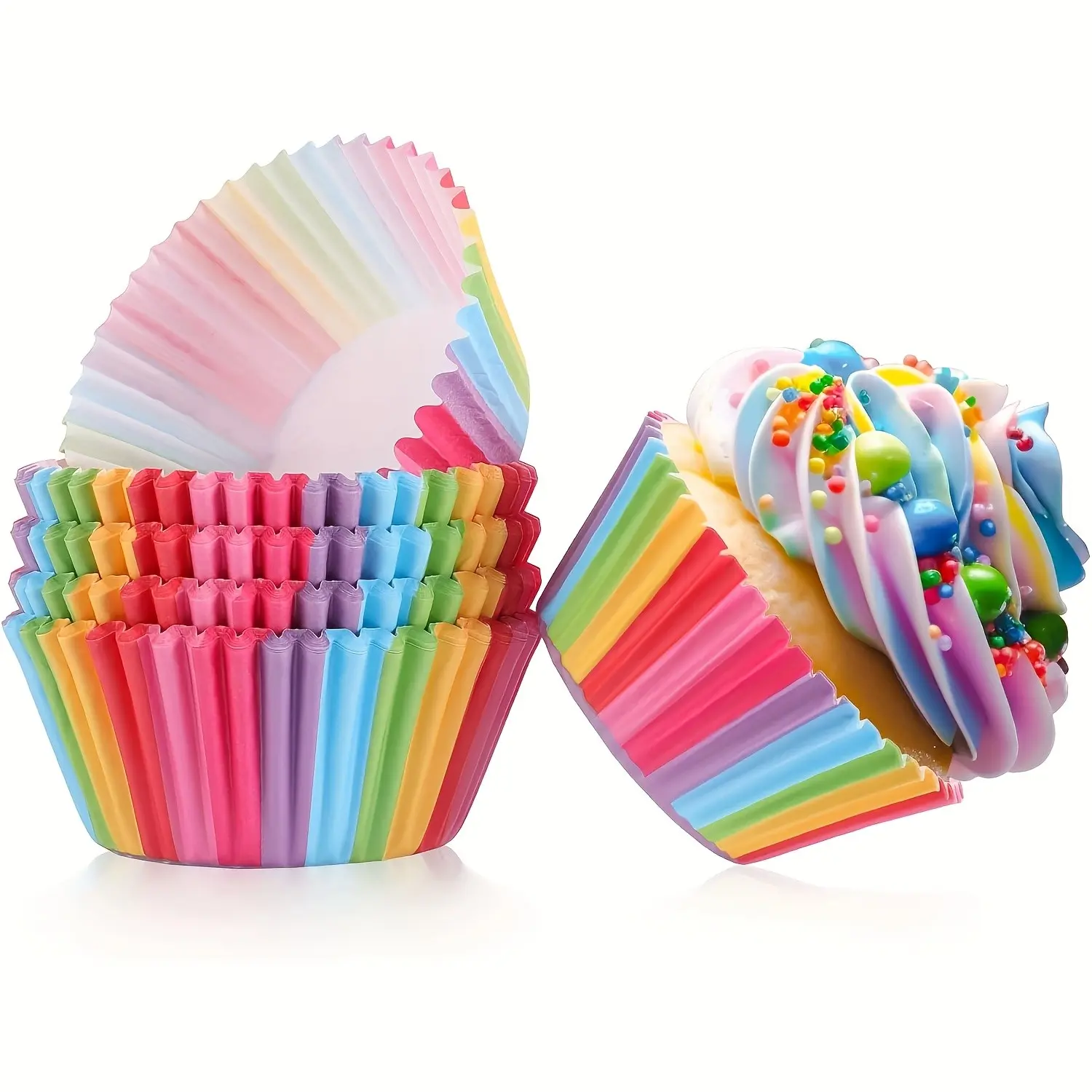 100 Colorful Cupcake Liners, Standard Size Baking Cups, Bakeware, Oil-Resistant Paper, Perfect for Muffins, Birthday, Wedding, Baby Shower Parties