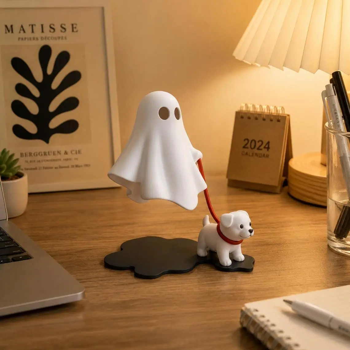 Cute Spooky Ghost Dog Figurine, Ghost Walker Desk Decor, Mini Ghost Statue, Halloween Desk Accessory, Cute Puppy Ornament, Kawaii Shelf Decor Gift