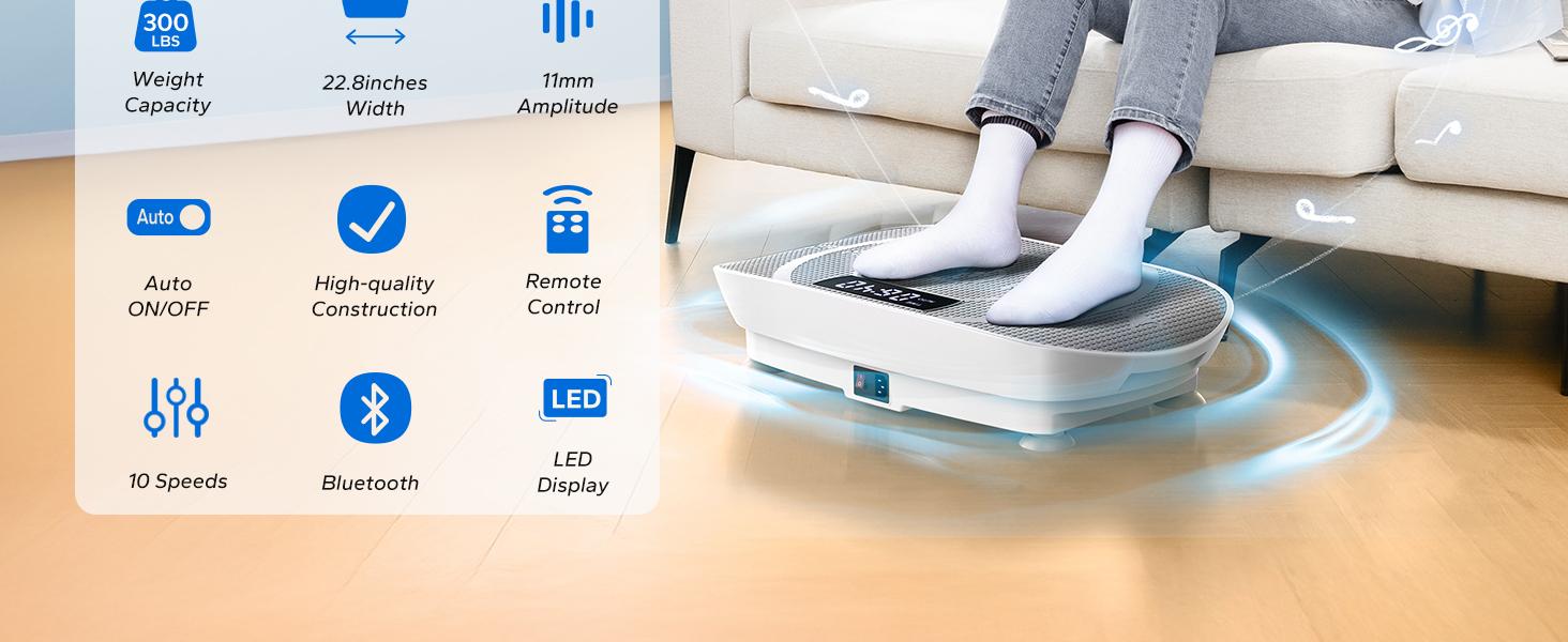 Vibration Plate Exercise Machine with Bluetooth Silicone Pedal LED Display & Remote Control for Full Body  Home Gym Equipment