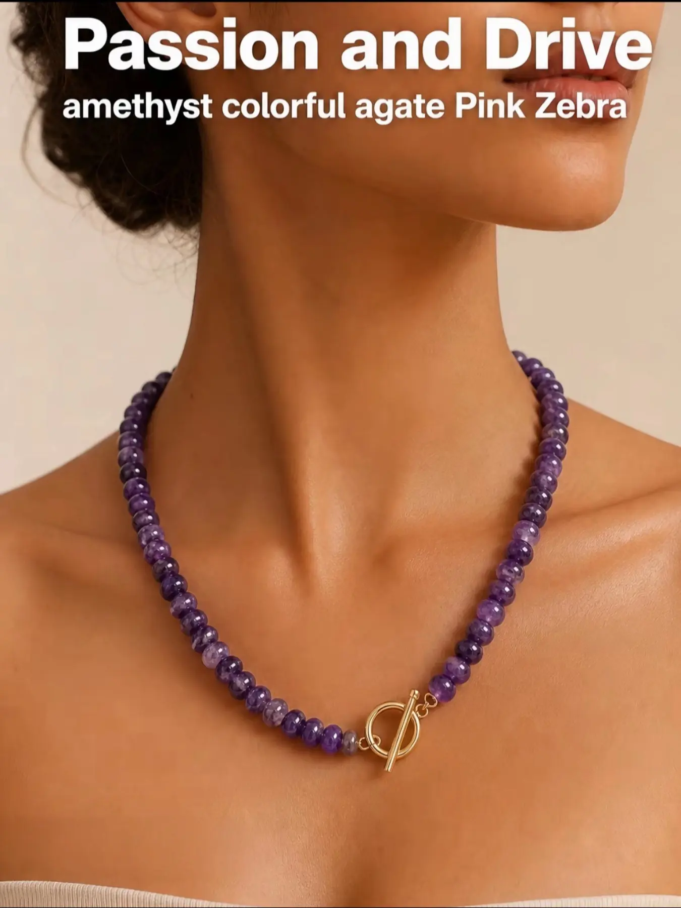 Unique Rainbow Crystal Bead Necklace, Trendy Amethyst Zebra Stone Pendant, Vibrant Summer Fashion Accessory, Energy-Boosting Jewelry