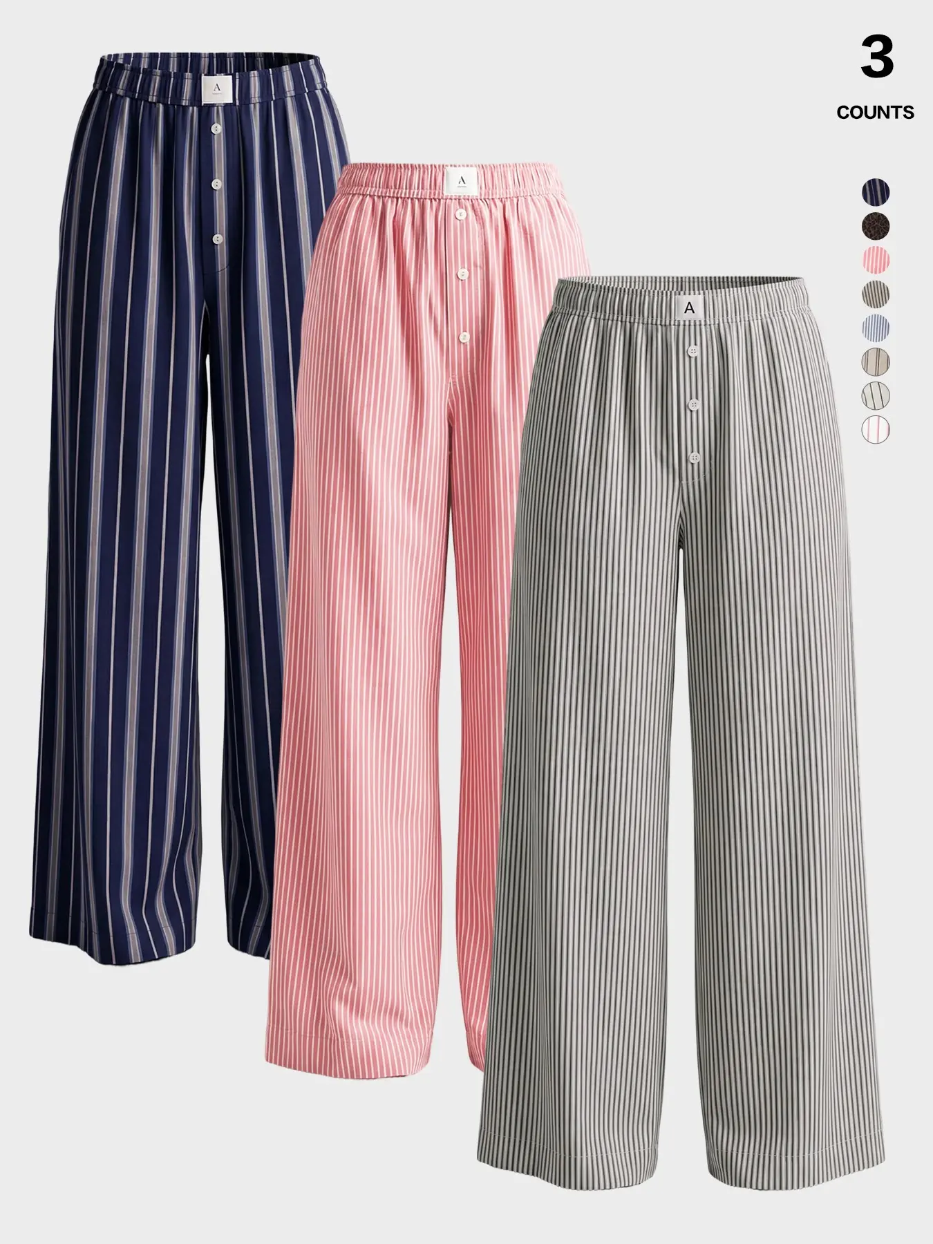 1-3 Pack  Women's Vertical Striped Lounge Pants, Elastic Waist, Loose Fit, with Pockets, Woven Material, All Seasons Casual Bottoms