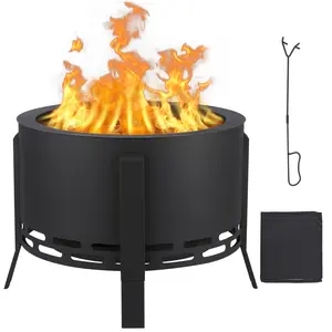 GARVEE 26" Smokeless Fire Pit with Ash Tray Base,Smokeless Outdoor Firepits with Adjustable Foot&Fire Poker,Firepit with Dust Bag,Outdoor Fire Pits for BBQ,Bonfire,Camping