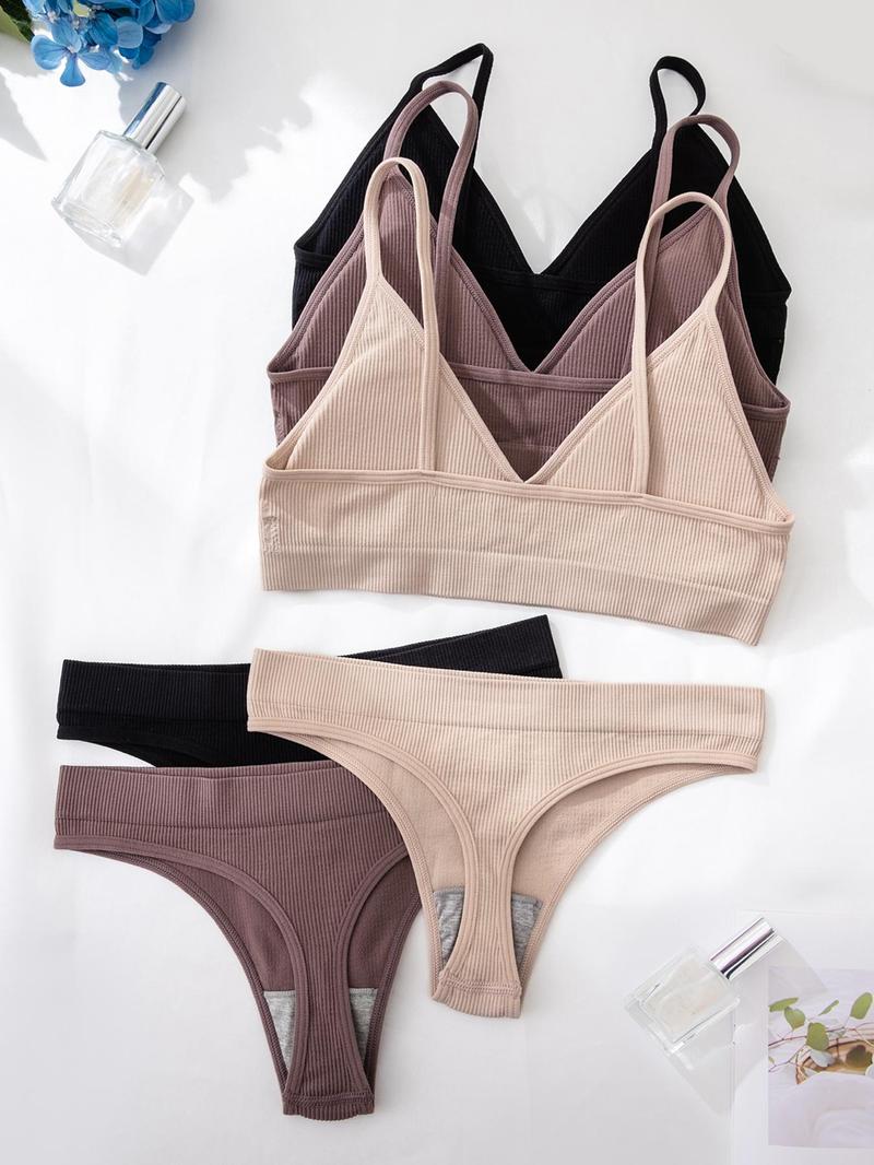 Women's Textured Wireless Seamless Bra and Panty Set, Soft Comfy Breathable Lingerie Set, Solid-Color Underwear for Women