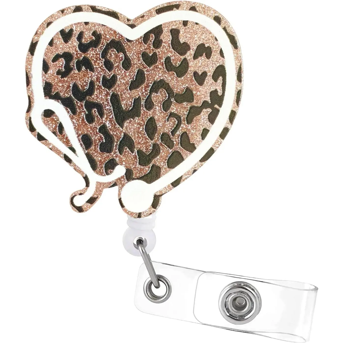 Glitter Leopard Heart Badge Reel - Funny Badge Clip Retractable with ID Clip for Nurse  Name Tag Card Cute Badge Holder for Student Teacher  Practitioner RN LPN CAN LVN CRNA MA Assistant