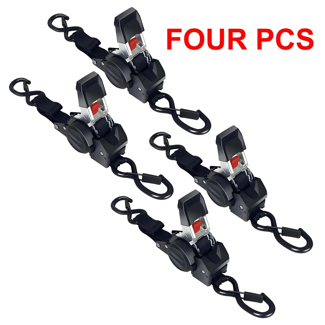 Adjustable Ratchet Tie Down Straps, 4 Self-Constricting Ratchet Straps with Soft Rings, Ideal for Motorcycles, Trucks, Trailers, Vans, Ratcheting Straps
