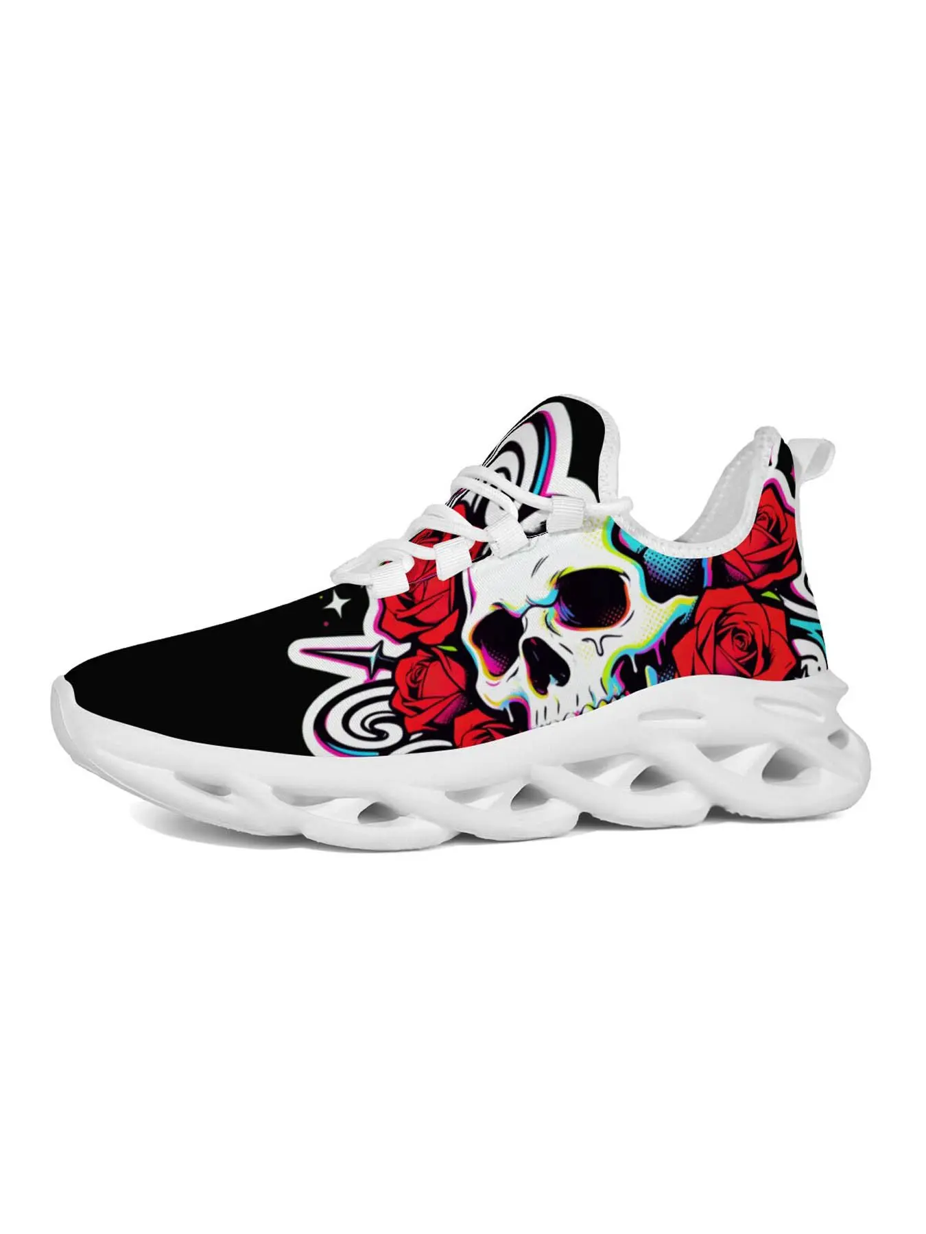 Roses Print Sneakers, Street Goth Style, High Saturation Design, Hollow Out Sole, Vibrant Artistic Look, Perfect for Music Festivals