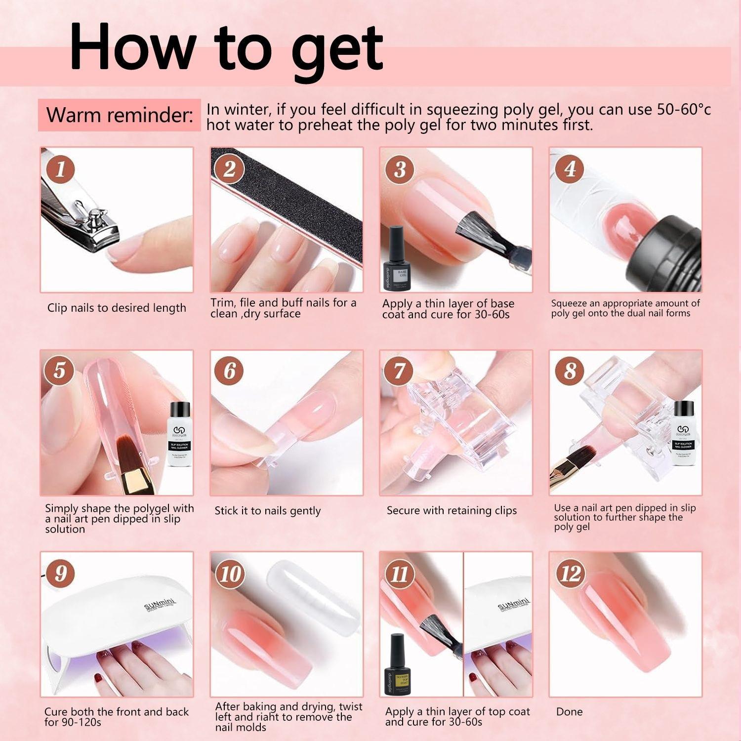 Professional Polygel Nail Extension Kit, 1 Set Extension Nail Gel Set for Beginners, Quick Extended Hard Clear Gel Nail Polish, Home DIY Extend Kit, Nail Supplies