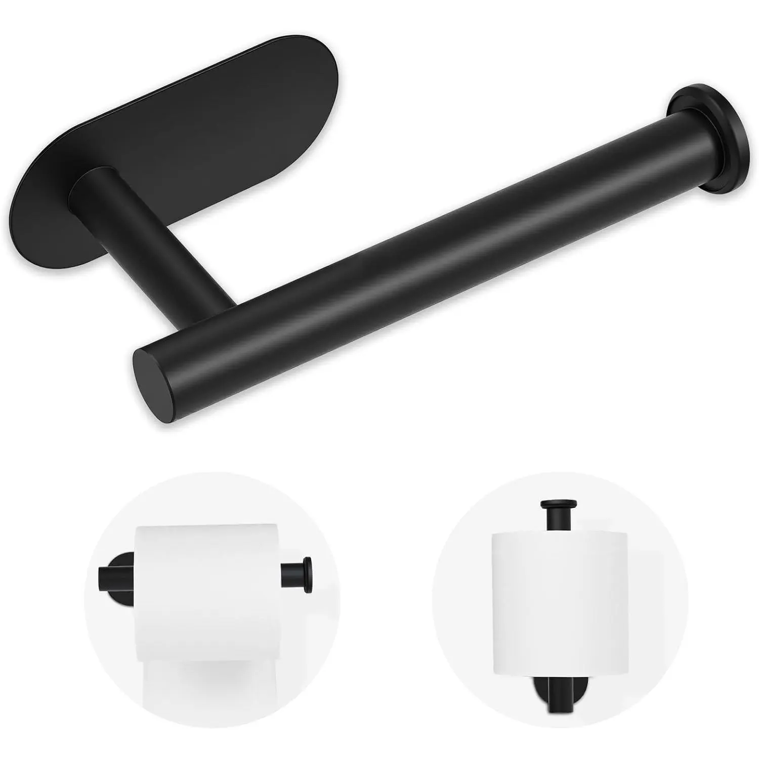 Toilet Paper Holder, Adhesive Toilet Paper Holder Wall Mount,  Thicken SUS304 Stainless Steel, No Drilling Toilet Paper Stand Roll Holder for Bathroom Kitchen RV, Matte Black