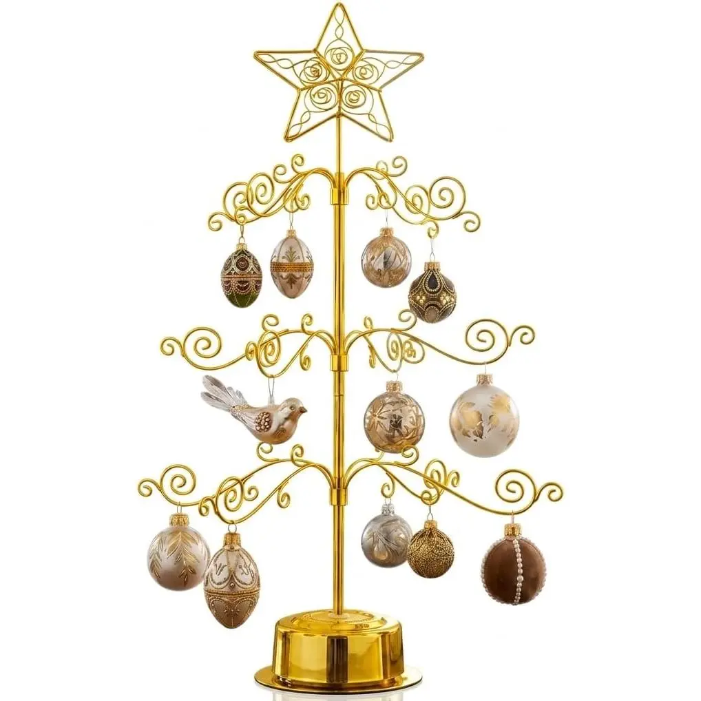 24" Rotating Ornament Display Tree 36-Hook Metal  Stand | 360° rotating holder for ornaments, collectibles and gifts, ideal for holiday décor, weddings, boutiques and craft fairs.