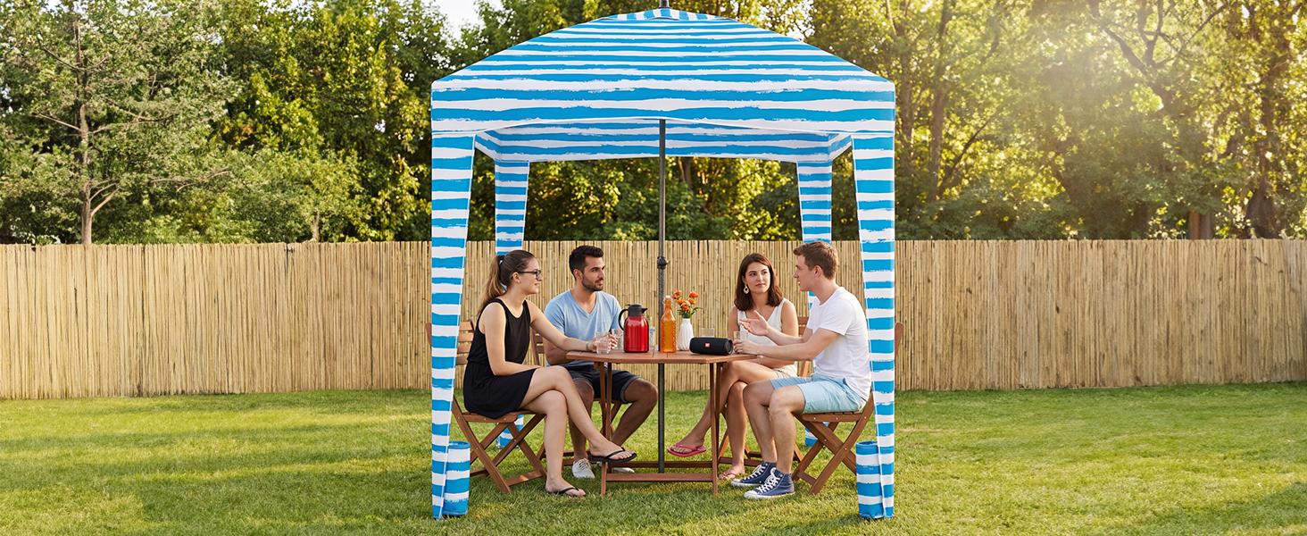 Beach Tent Cabana Portable Shelter Canopy UPF 50+ Waterproof Easy Setup Sun Shade with Vent Top Sand Pockets Carry Bag for Outdoor Family Fun