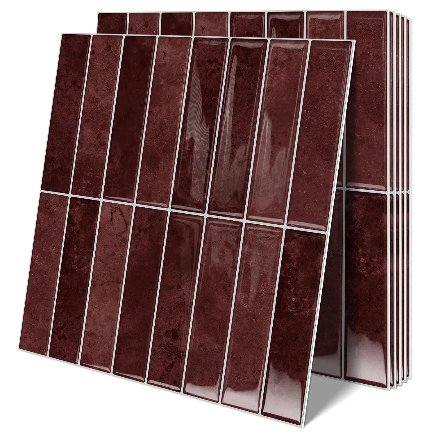 10 Sheets Upgraded Thicker Design Subway Tile Peel and Stick Backsplash | 12"x12"Self Adhesive Wall Tiles Stick   Splash for Kitchen,Bathroom,Camper( Red)