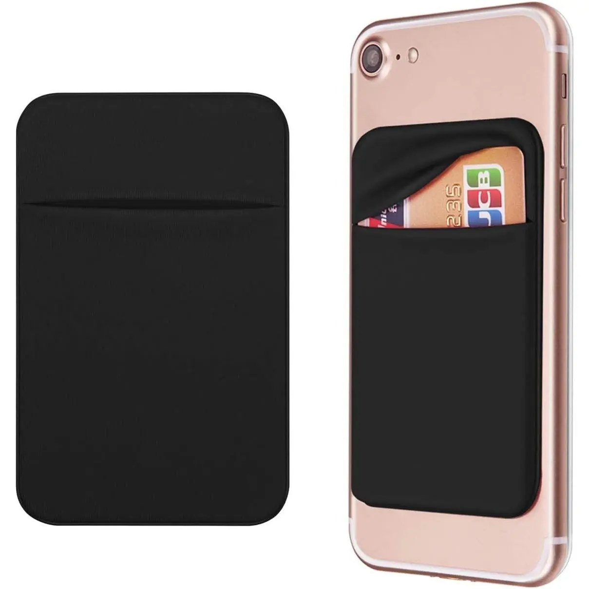 Cell Phone Pocket Self Adhesive Card Holder Stick On Wallet Sleeve with Adhesive ID Credit Card ATM Card Holder for iPhone Android 2 PACK BLACK