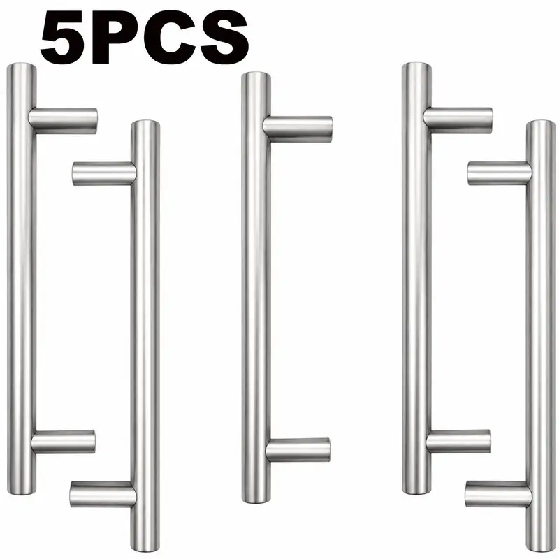 5-Piece Modern T-Handle Cabinet Pulls, Stainless Steel Drawer Handles, /silver Color/, Minimalist Kitchen Hardware