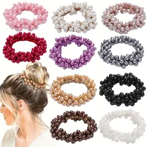 3/10pcs Double Layer Pearl Beaded Elastic Hair Scrunchies, Elegant Stretchy Ponytail Holders, Gentle Non-damaging Hair Ties for Daily Casual and Stylish Hairstyles.