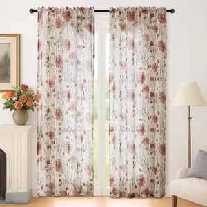 Crushed Sheer Curtains 84 Inches Long 2 Panels, Airy Light Filtering Voile Floral Curtains for Living Room, Rod Pocket Romantic Window Curtain Drapes for Bedroom Dining Room, 42" W x 84" L