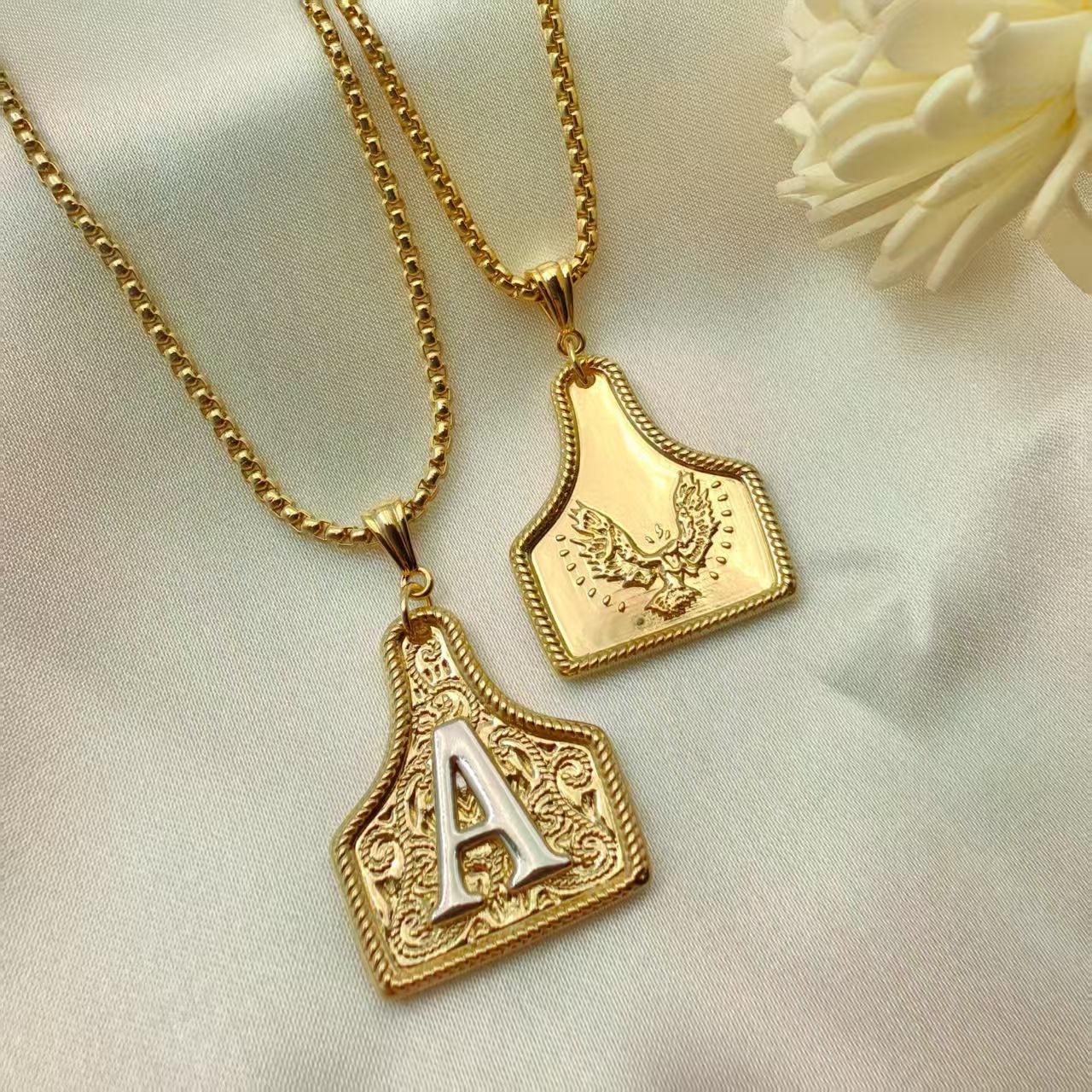 New trendy luxury 26-letter western cowboy necklace, copper-plated with real gold, long-lasting and classic, high-end jewelry.