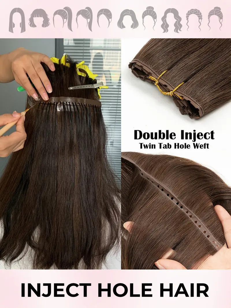 Invisible Hole Real Hair Extensions, Straight Dual-Sided Hair Pieces for Women, Natural Look, 14-20 Inches, 40-50g, Perfect for Hair Loss