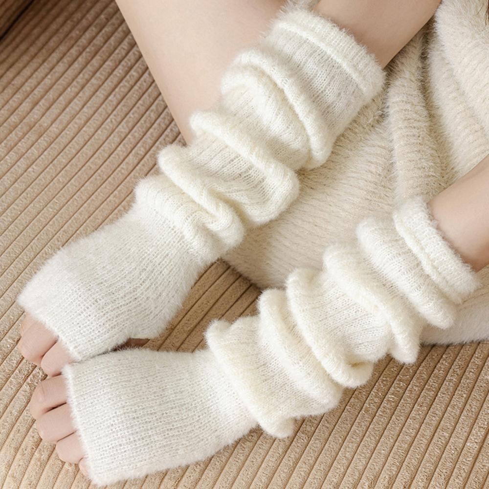Plush knitting Fingerless Gloves Women Winter Warm Arm Sleeve Soft Stacked Half Sleeves Arm Warmer Fine Mitten Casual Punk Glove