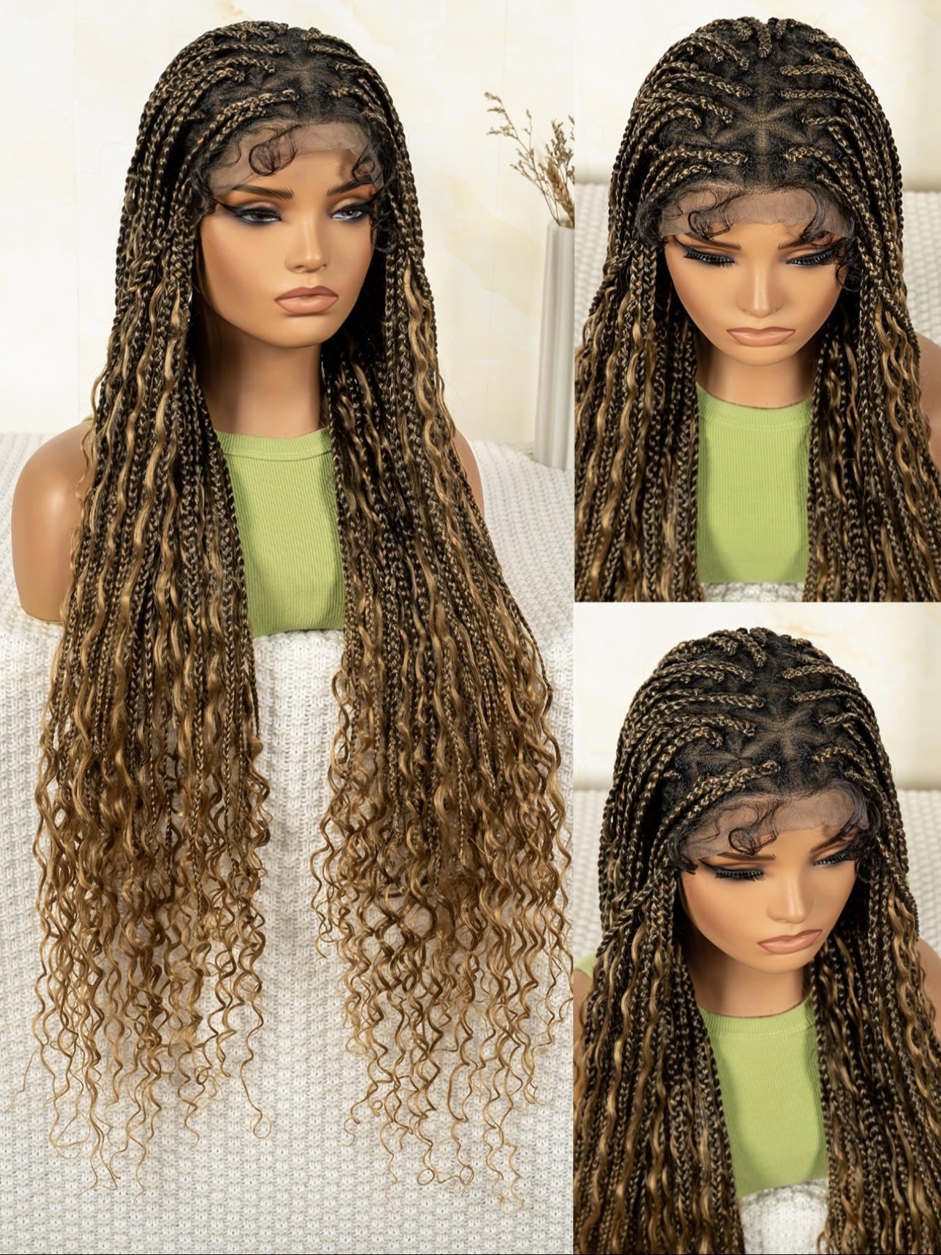 Long Curly Wigs, Wigs for Women, Gorgeous Fluffy Wigs with Baby Hair Bangs, Synthetic Braided Lace Wigs for Party, Daily Use