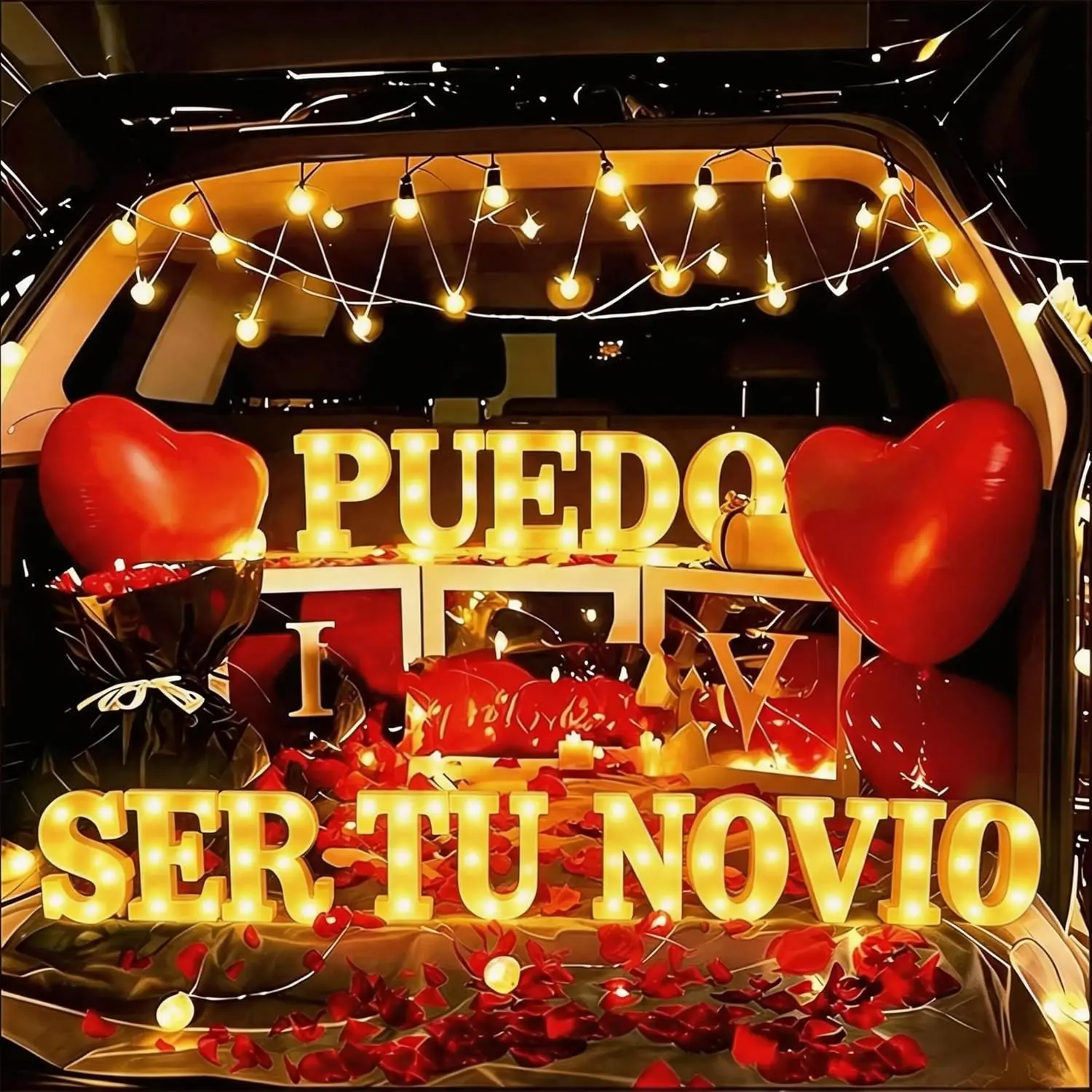 Women's Valentine Set, LED Letters Proposal Decorations Set with 14 Light-Up Letters & 1000 Rose Petals Decorative Ornaments