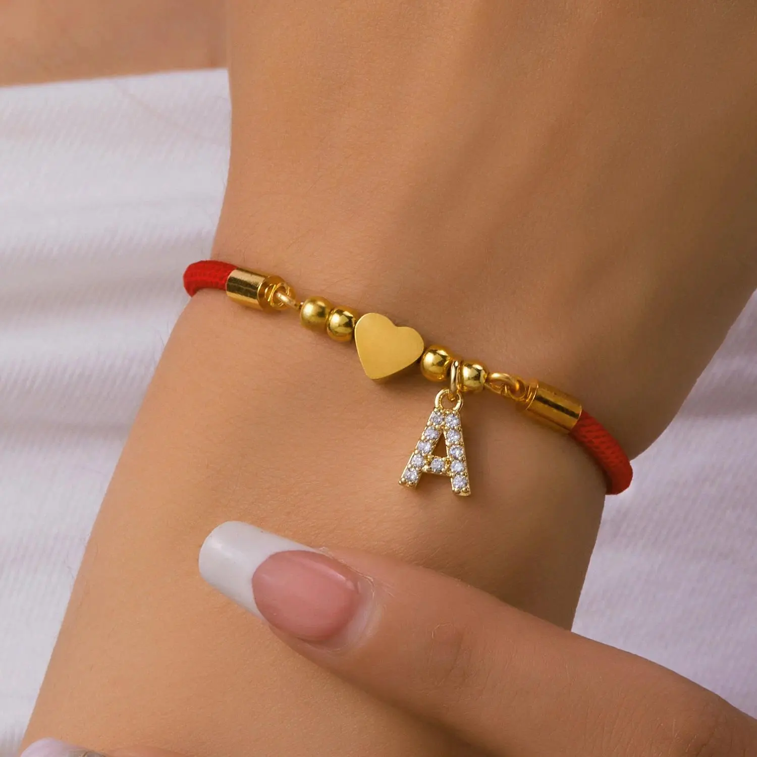 Personalized A-Z Heart Initial Bracelet, Waterproof Stainless Steel Lucky Red String Bracelets, Matching Couples Protection Jewelry, Unisex Birthday Gifts