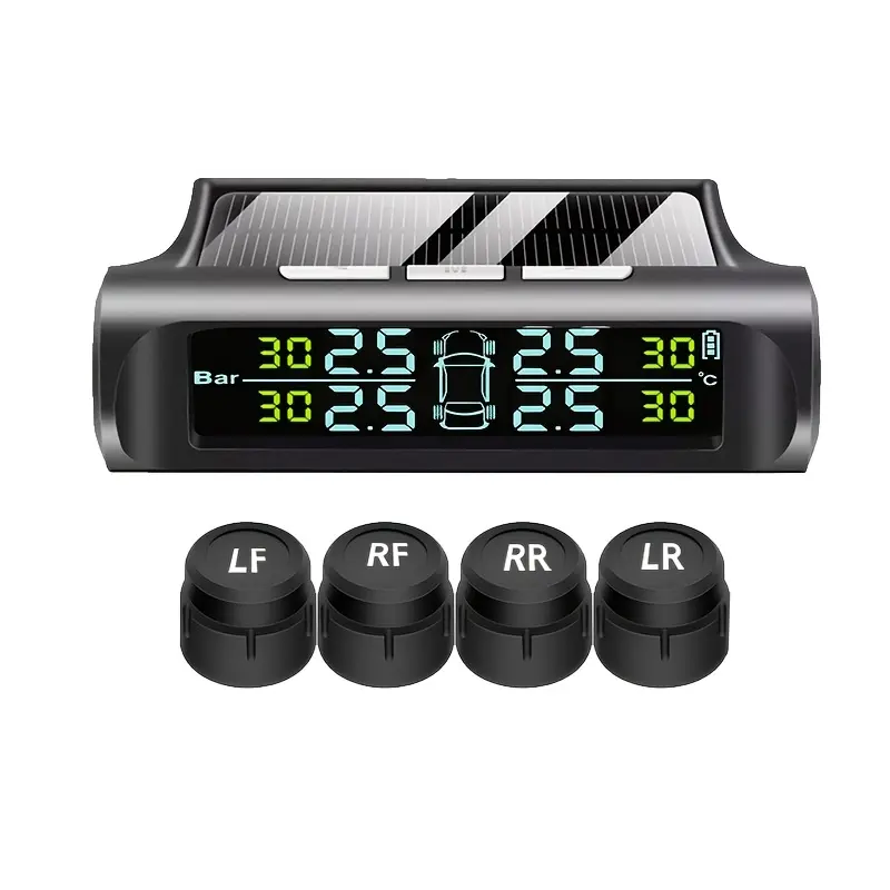 TPMS Tire Pressure Monitoring System Solar USB Charging Intelligent HD Color Display Real Time Tire Pressure Temperature Monitoring Abnormal Warning 4 External Sensors Fits Sedans SUVs MPVs Car Accessories Auto Safety Road Trip Essentials Car Gadgets Wire