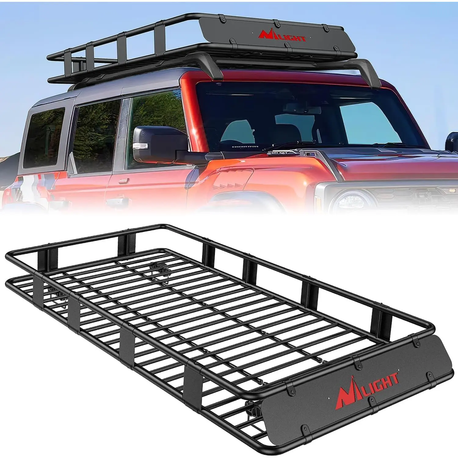 Nilight Universal Heavy-Duty Metal & Plastic Roof Rack Cargo Basket - 84" x 39" x 6", 250LBS Capacity Rooftop Luggage Carrier, Avoids Scratches & Accidental Injuries, for SUV/Truck/Van, Automotive Accessory, Father's Day Gift