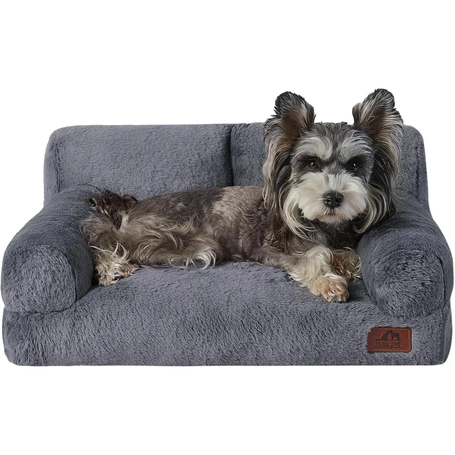 Fluffy Dog Cat Bed Pet Couch Beds Plush Soft Warming Machine Washable Puppy Bed with Non-Slip Bottom for Cats and Small Medium Dogs up to 25 lbs, Gray, 24" L x 18" W x 10" Th